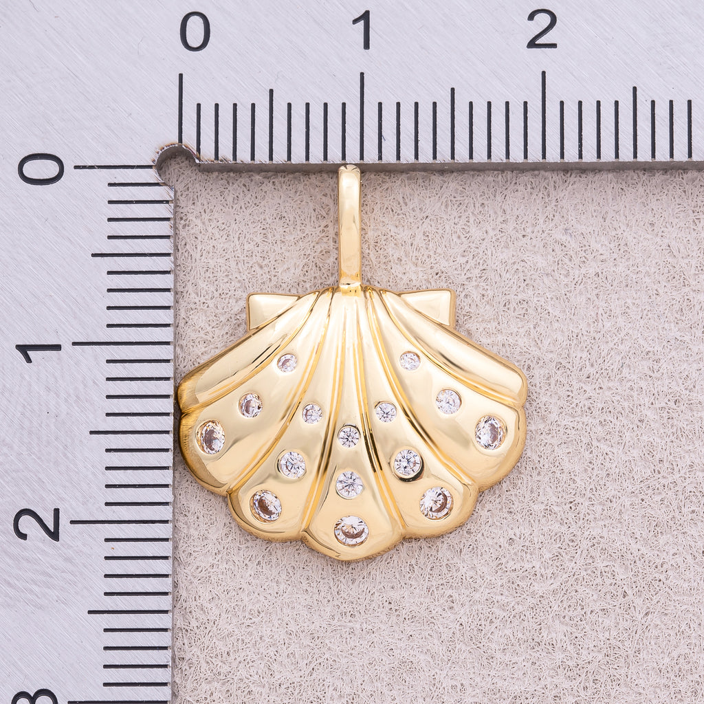 16K Gold Plated Micro Paved CZ Ocean Sea Shell Pendant - Sold Each