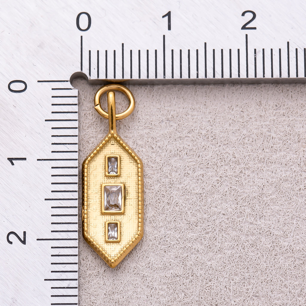 Gold PVD Stainless Steel Triple Baguette Hexagon Textured Pendant