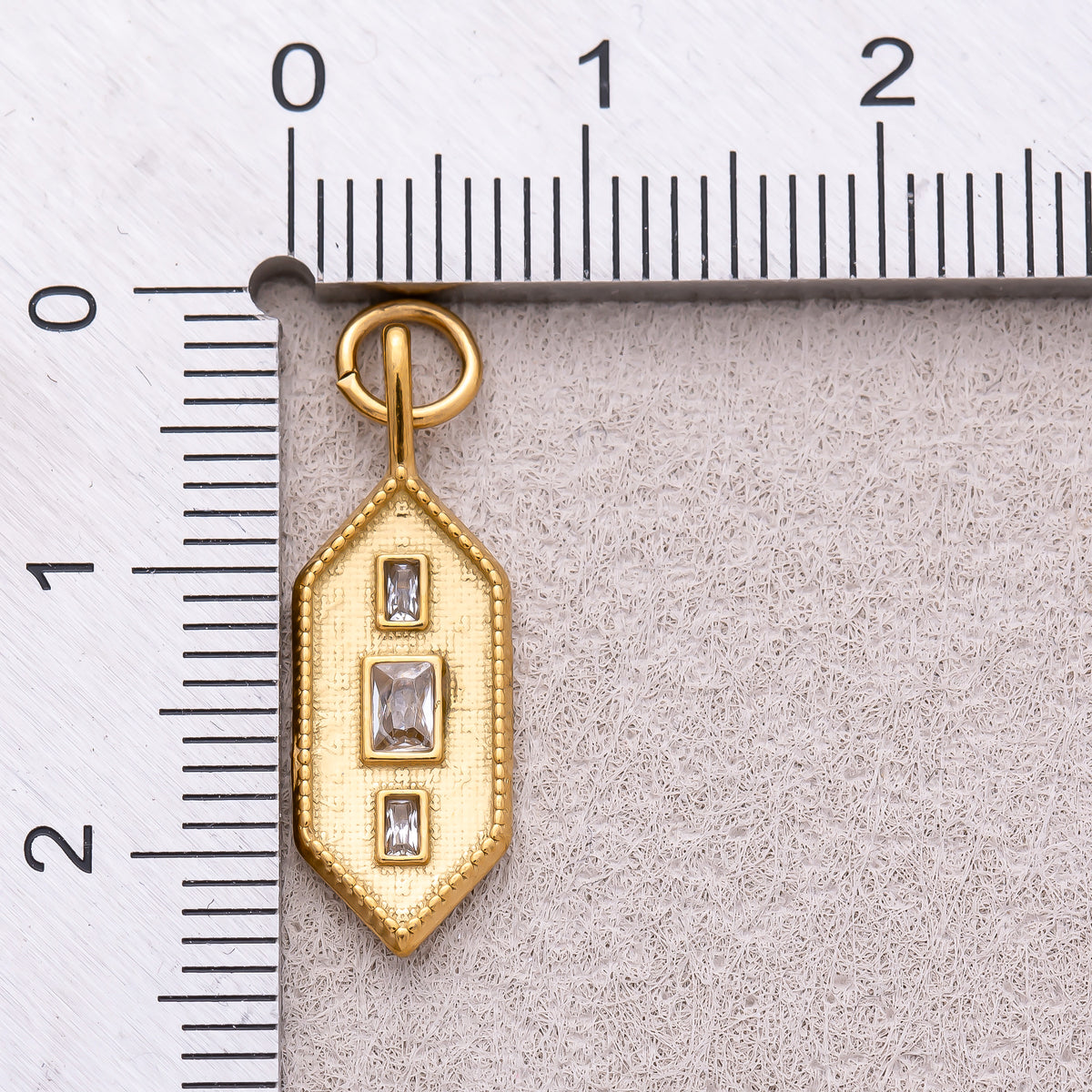 Gold PVD Stainless Steel Triple Baguette Hexagon Textured Pendant