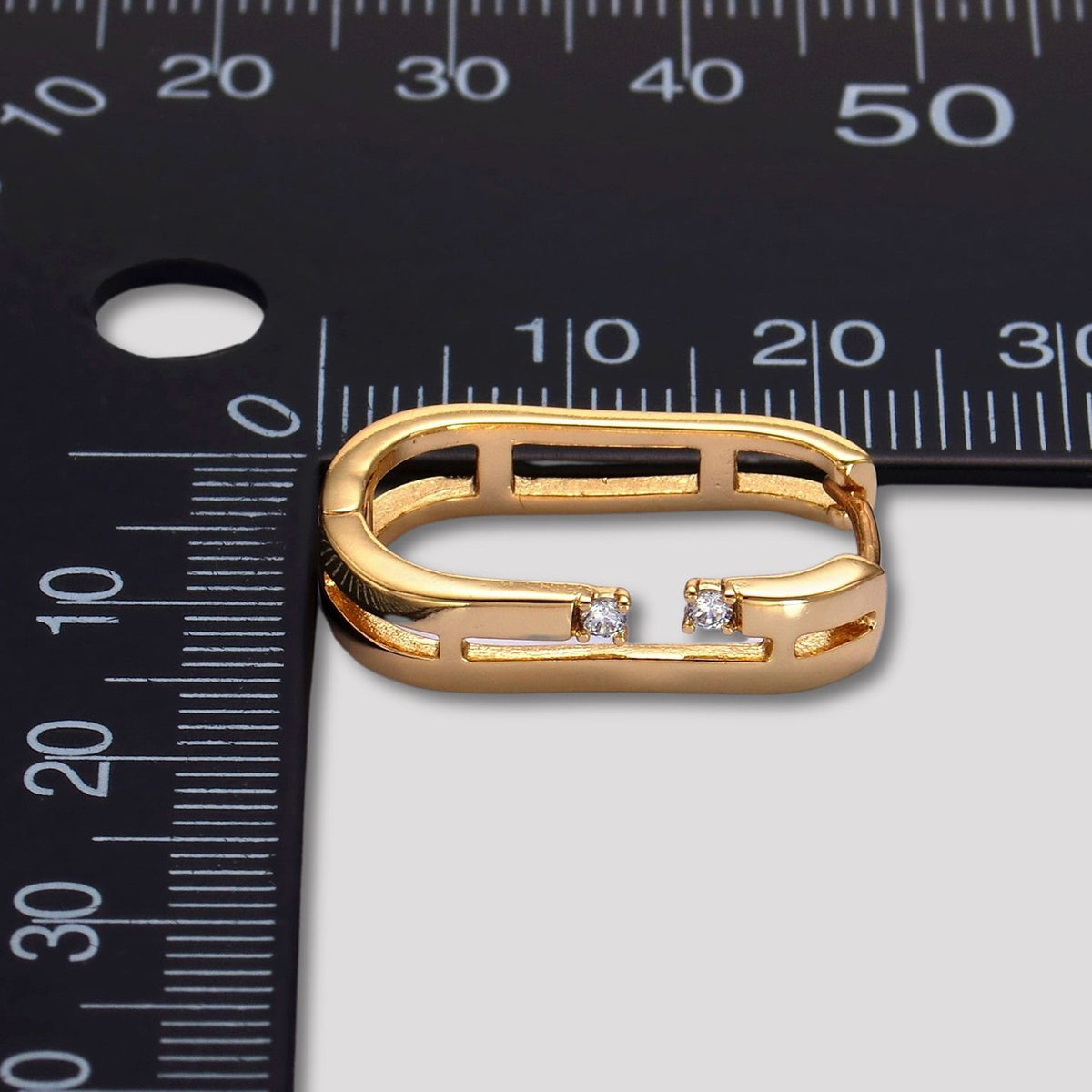 14K Gold Plated Clear CZ Rectangular Huggie Hoop Earring