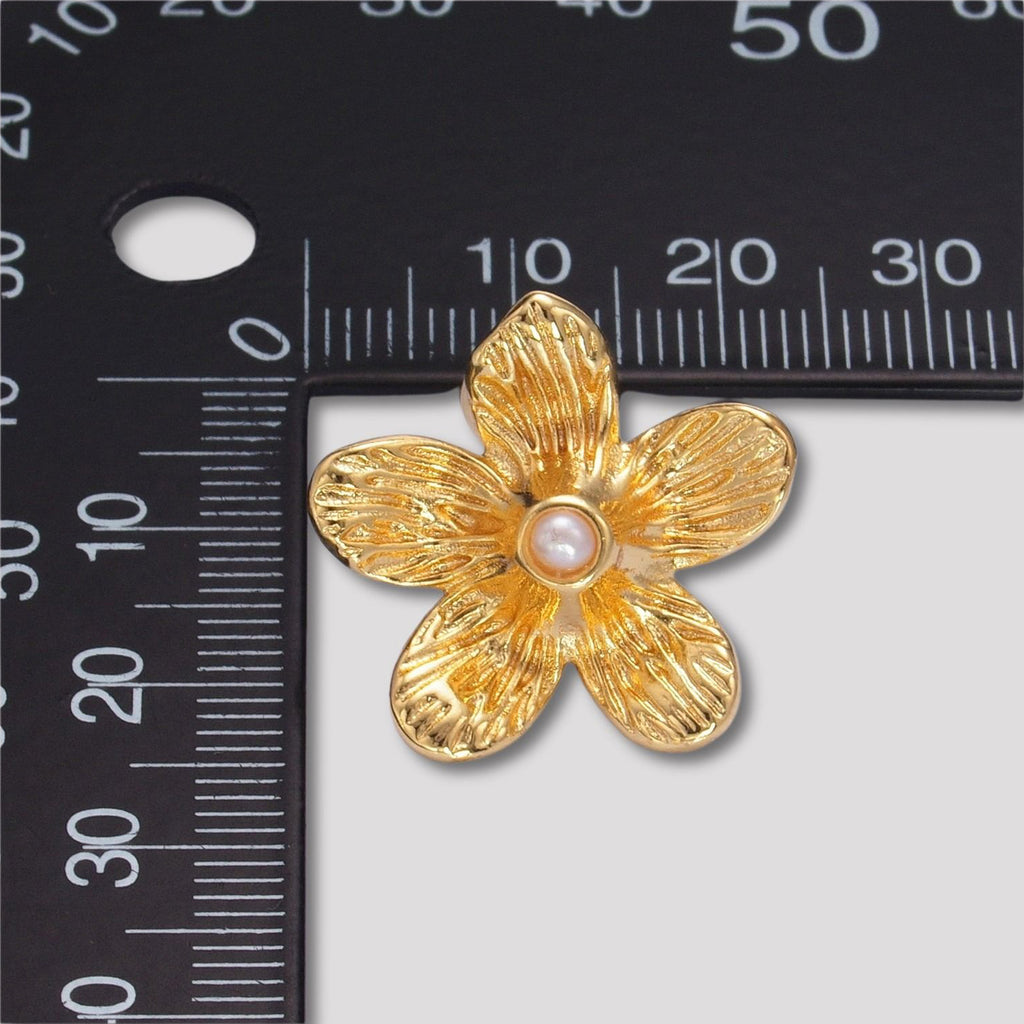 Launch Promo: 24K Gold PVD Stainless Steel Shell Pearl Hammered Petal Flower Stud Earring in Gold & Silver