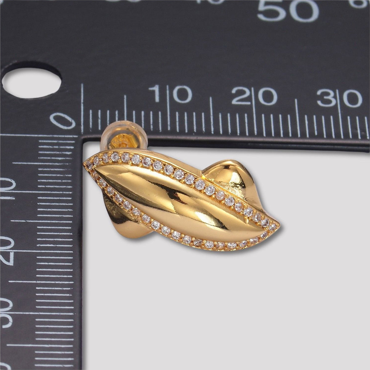 24K Gold Plated Micro Paved CZ Unique Molten Ellipse Stud Earrings