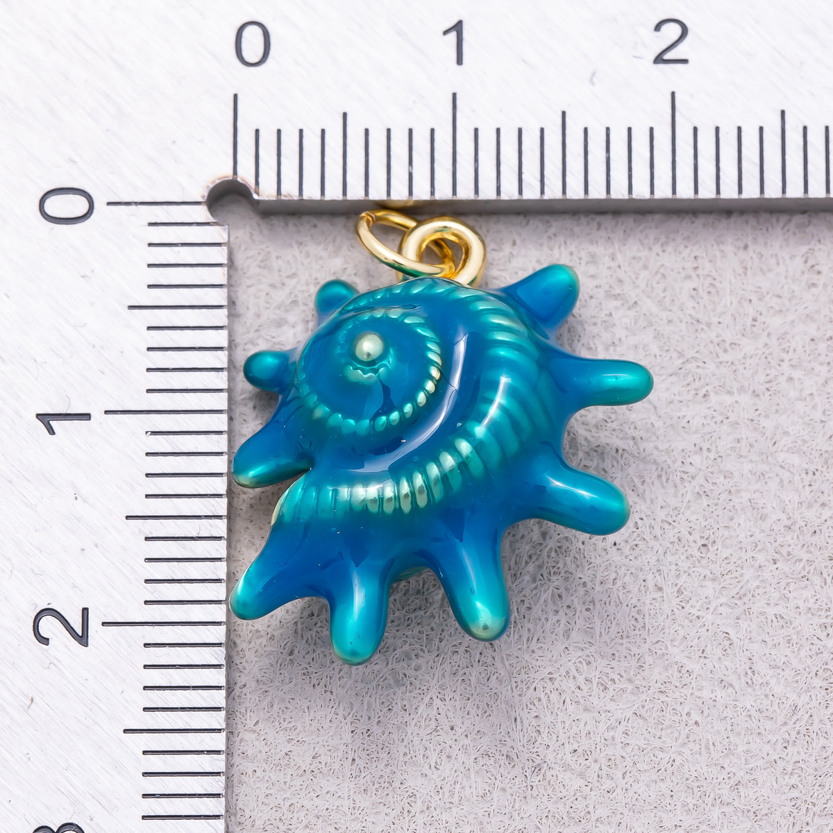 16K Gold Plated Blue and White Spiny Ocean Sea Shell Enamel Charm - Sold Each