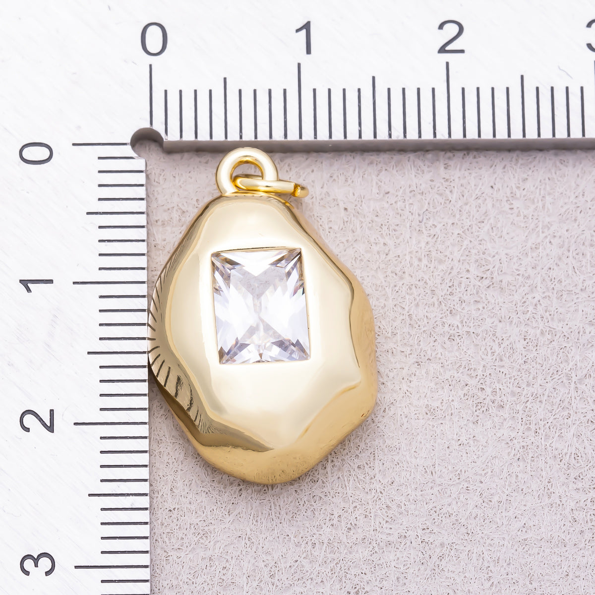 16K Gold Plated Clear CZ Baguette Geometric Molten Bezel Chubby Charm - Sold Each