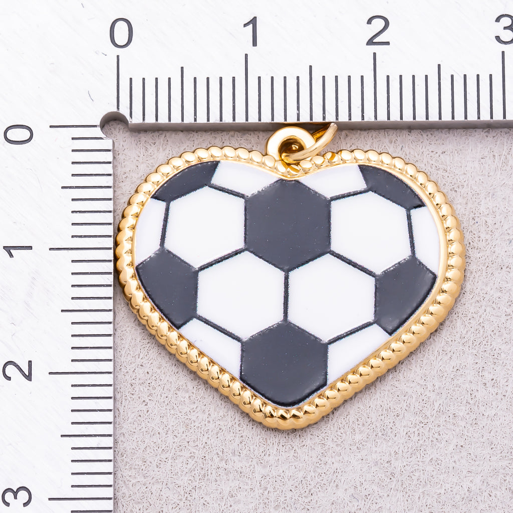Gold PVD Stainless Steel Tennis, Baseball, Soccer Enamel Bezel Heart Charm