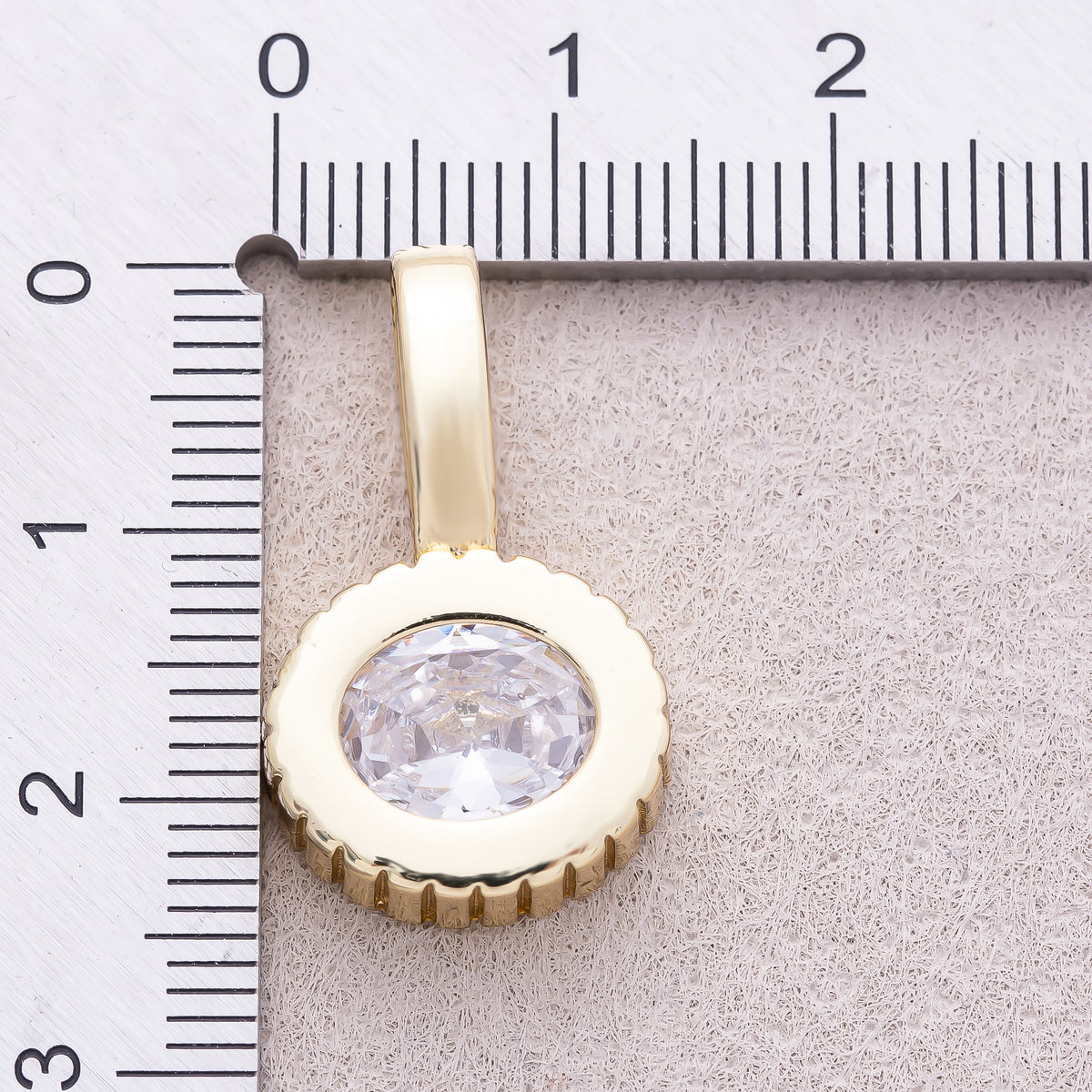 16K Gold Plated Clear CZ Round Solitaire Ribbed pendant - Sold Each