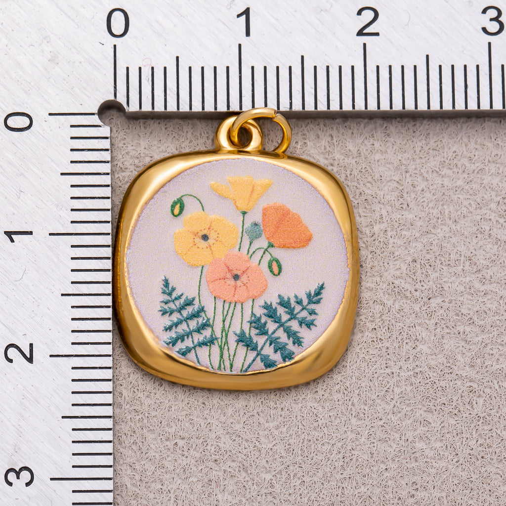 Gold PVD Stainless Steel Hand-Painted Dreamy Set Medallion Tag Charm