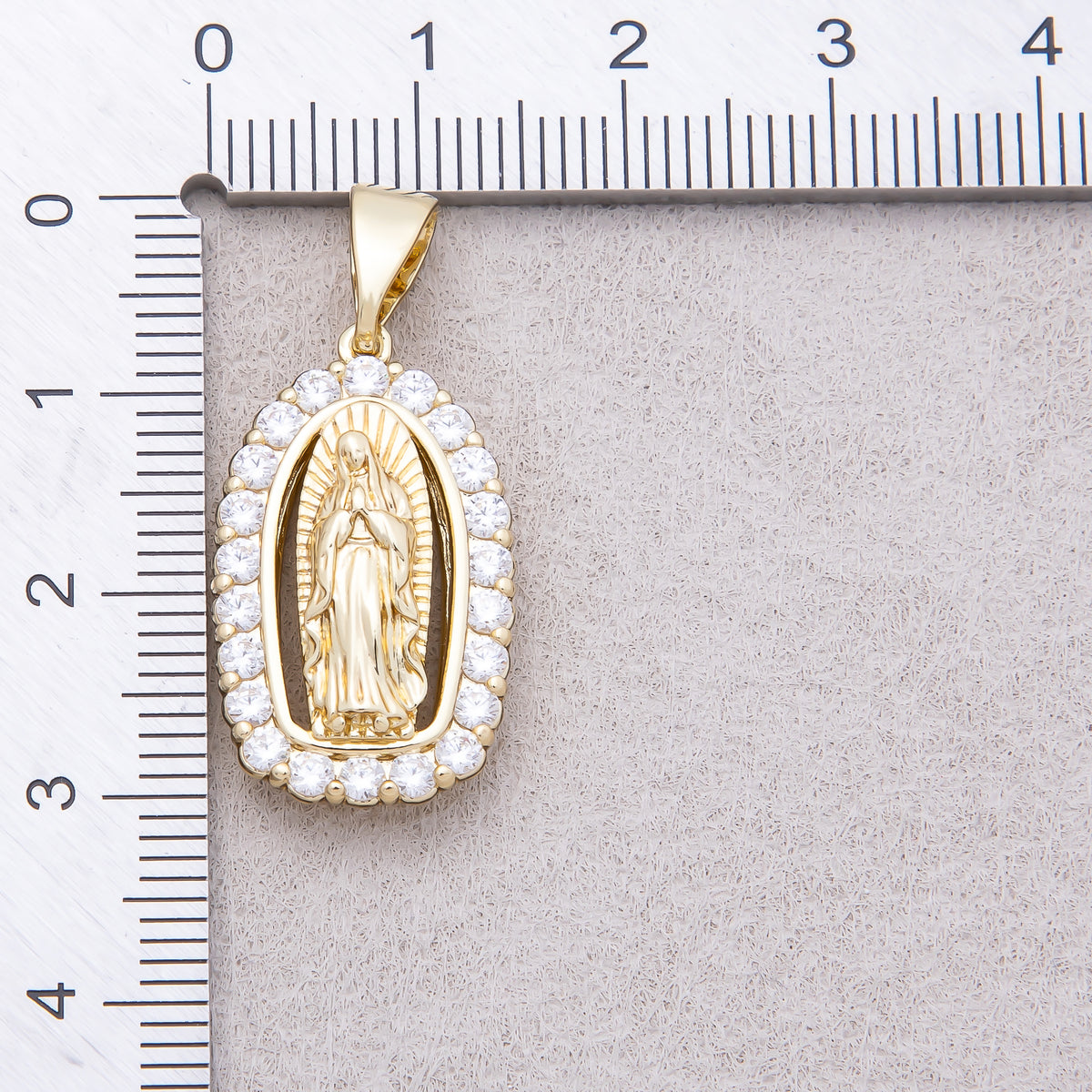 14K Gold Plated Micro Paved CZ Mother Mary Religious Pendant - Sold Each