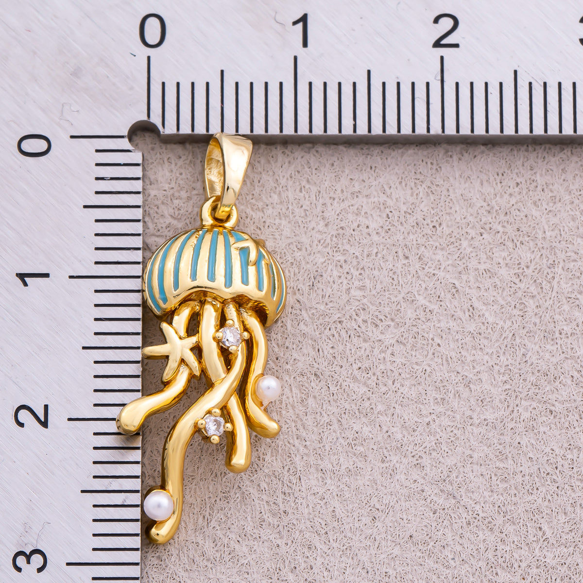 16K Gold Plated Clear CZ Celestial Jellyfish Charm - Sold Each