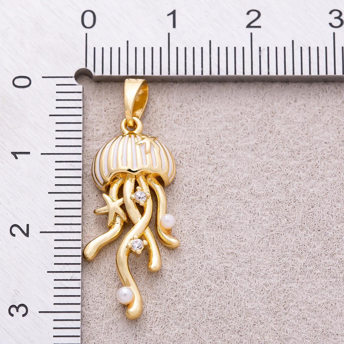 16K Gold Plated Clear CZ Celestial Jelly Fish Ocean Charm - Sold Each
