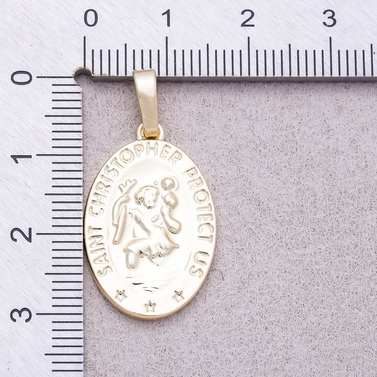 16K Gold Plated "Saint Christopher Save Us" Religious Prayer Oval Pendant - Sold Each