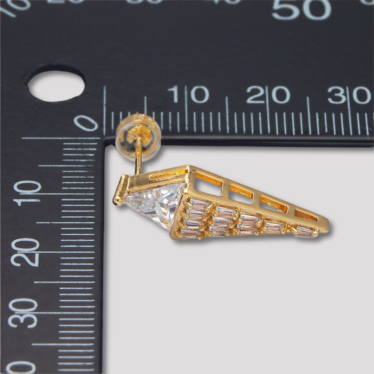 Launch Promo: 24K Gold PVD Stainless Steel Clear CZ Triangle Baguette Stud Earring | Sold Each