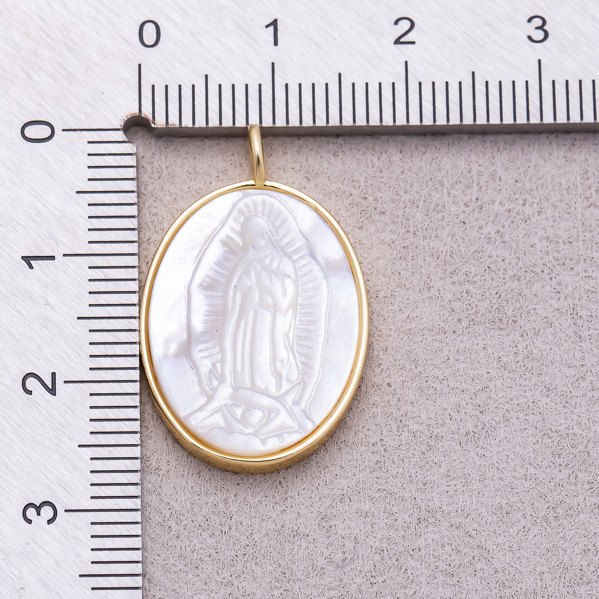 16K Gold Plated Carved White Mother of Pearl Virgin Mary Oval Cameo Pendant - Sold Each