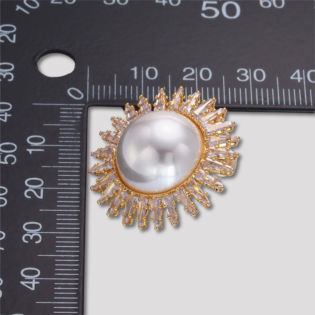 Launch Promo: 24K Gold PVD Stainless Steel Shell Pearl Clear CZ Sunburst Stud Earring