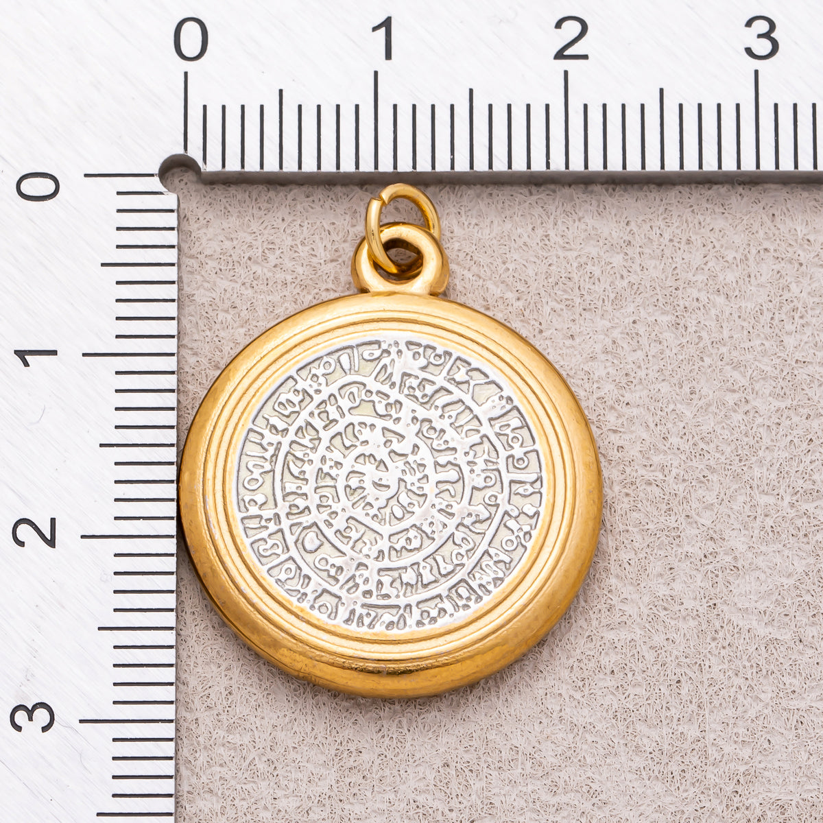 Gold PVD Stainless Steel Textured Phaistos Disc Medallion Charm