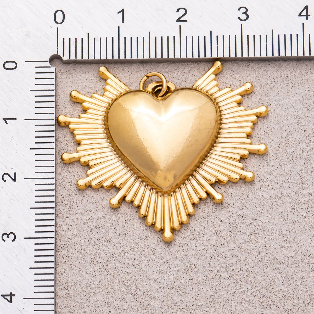 Gold PVD Stainless Steel Sunburst Sacred Heart Religious Charm
