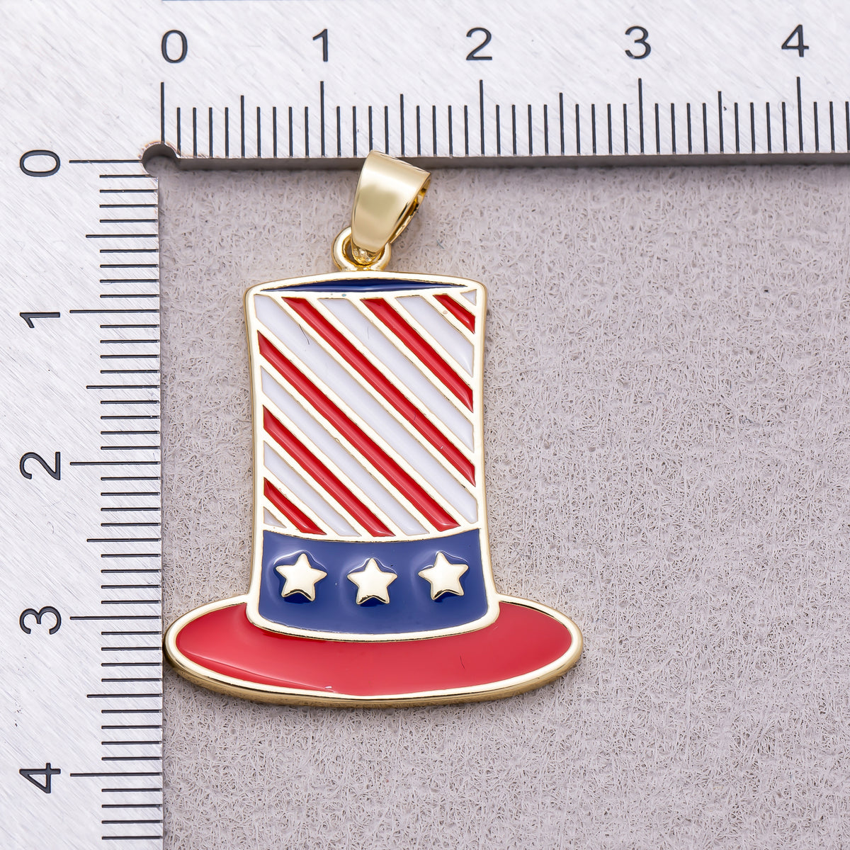 16K Gold Plated American Flag Circus Hat Enamel Pendant - Sold Each