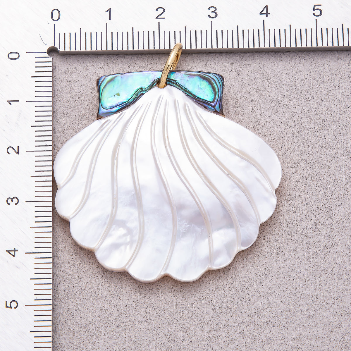 16K Gold Plated Carved White Mother of Pearl & Abalone Shell Scallop Charm - Sold Each