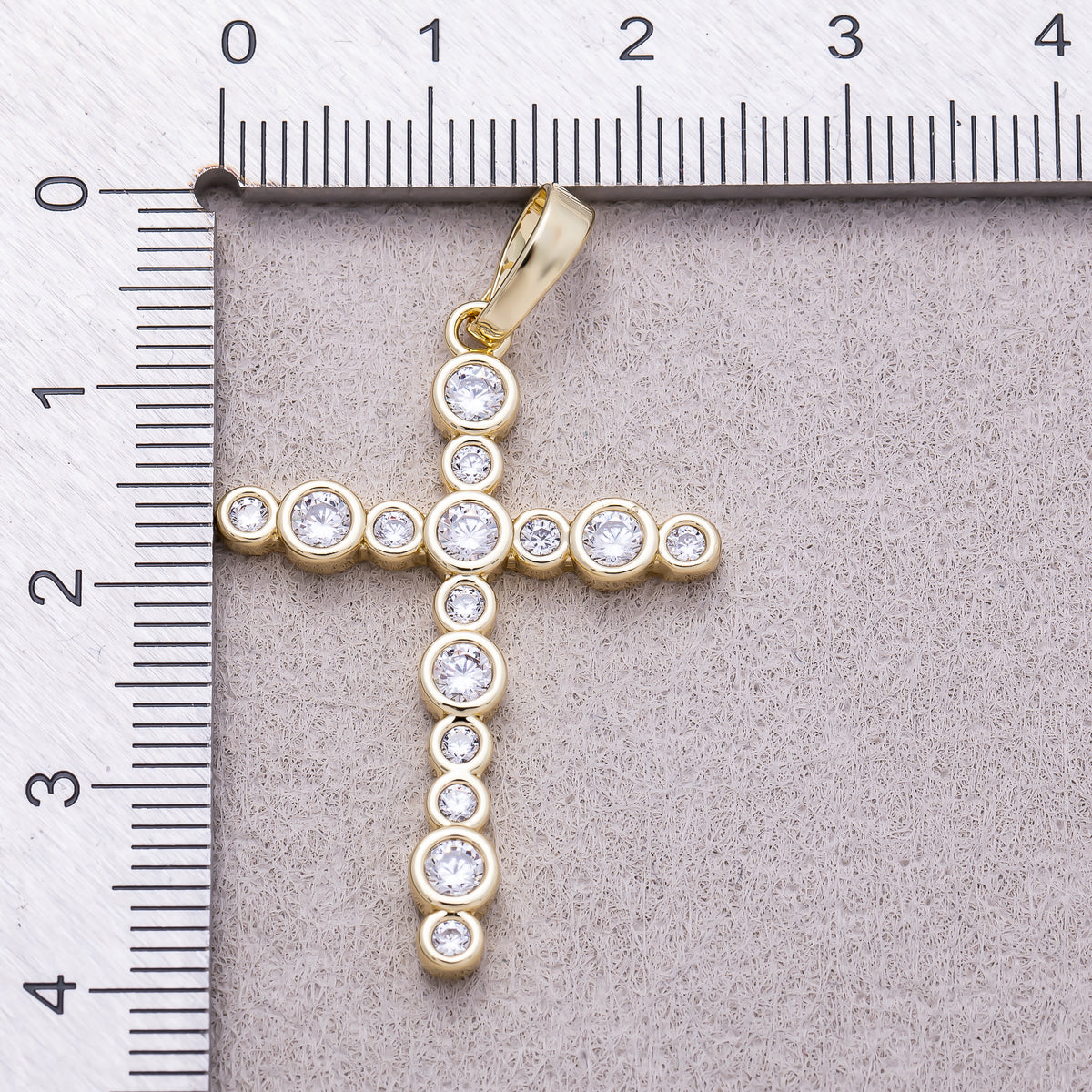 16K Gold Plated Clear CZ Round Bezel Cross Religious Pendant - Sold Each