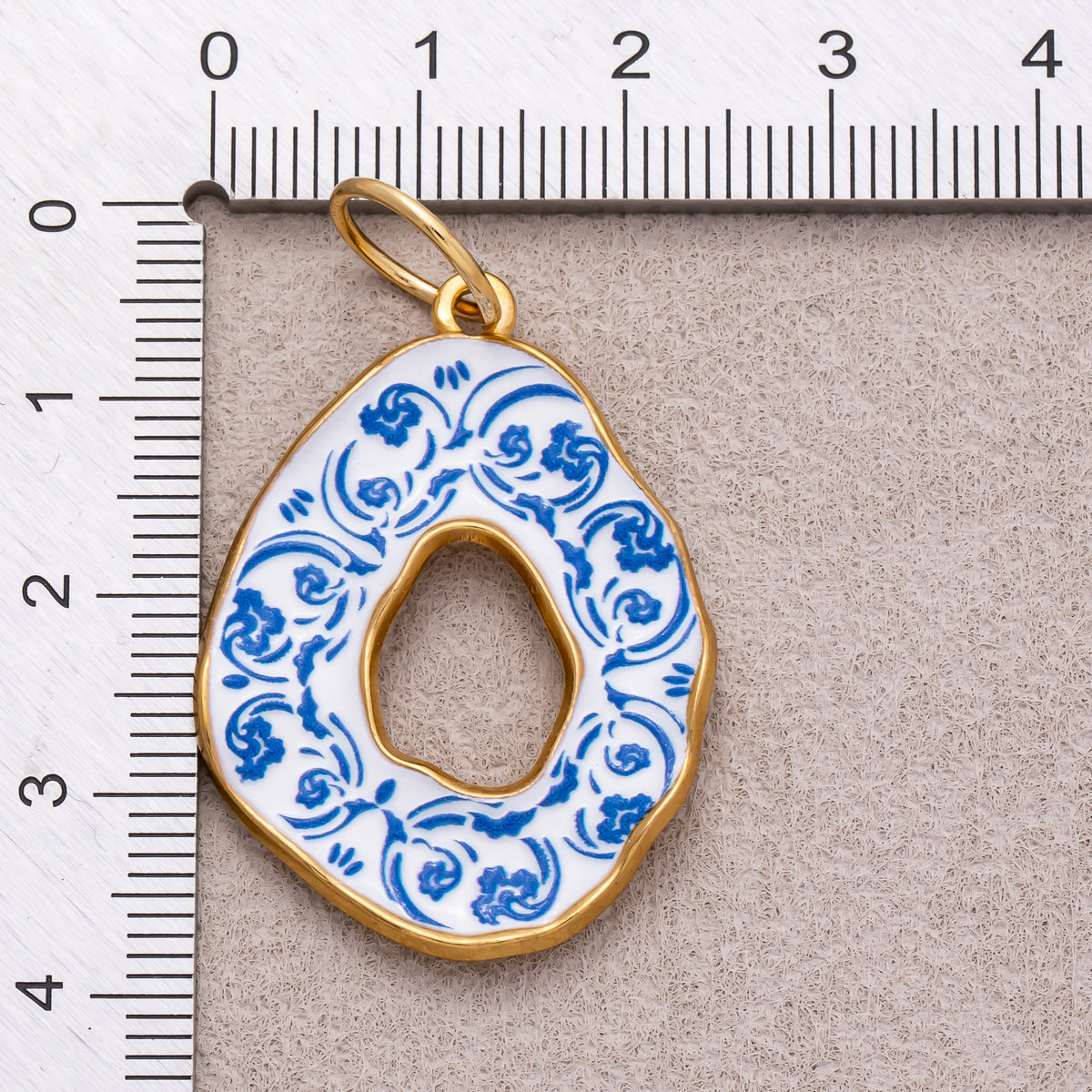Gold PVD Stainless Steel Blue White Enamel Donut Floral Charm