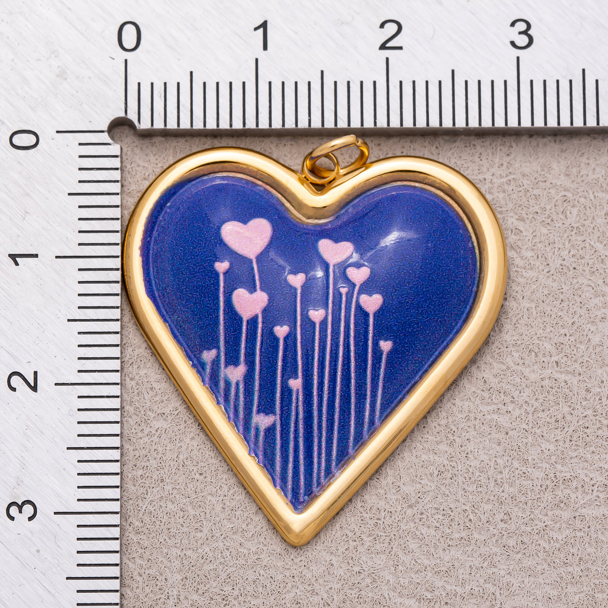 Gold PVD Stainless Steel Hand Painted Enamel Sparkling Love Heart Charm