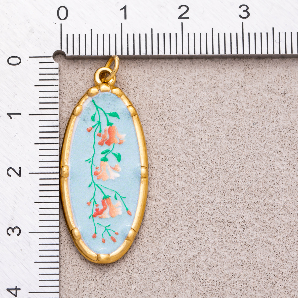 Gold PVD Stainless Steel Hand-Painted Colorful Vintage Oval Artistic Botanical Charm