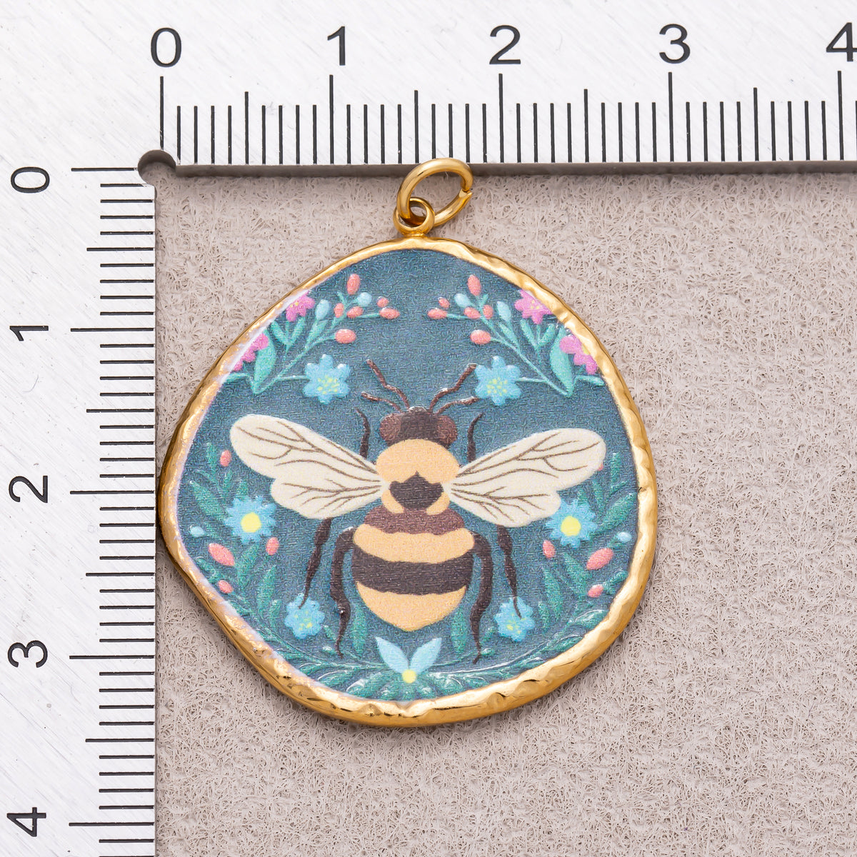 Gold PVD Stainless Steel Hand Painted Enamel Bumble Bee Insect Charm