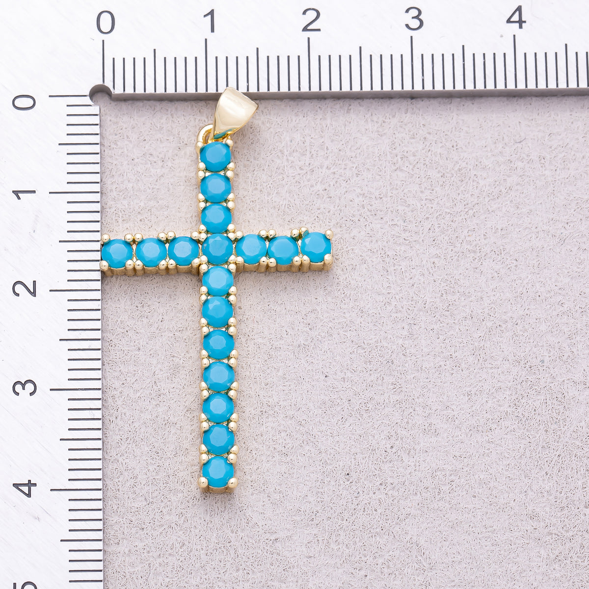 16K Gold Plated Turquoise Micro Paved Cross Religious Pendant - Sold Each