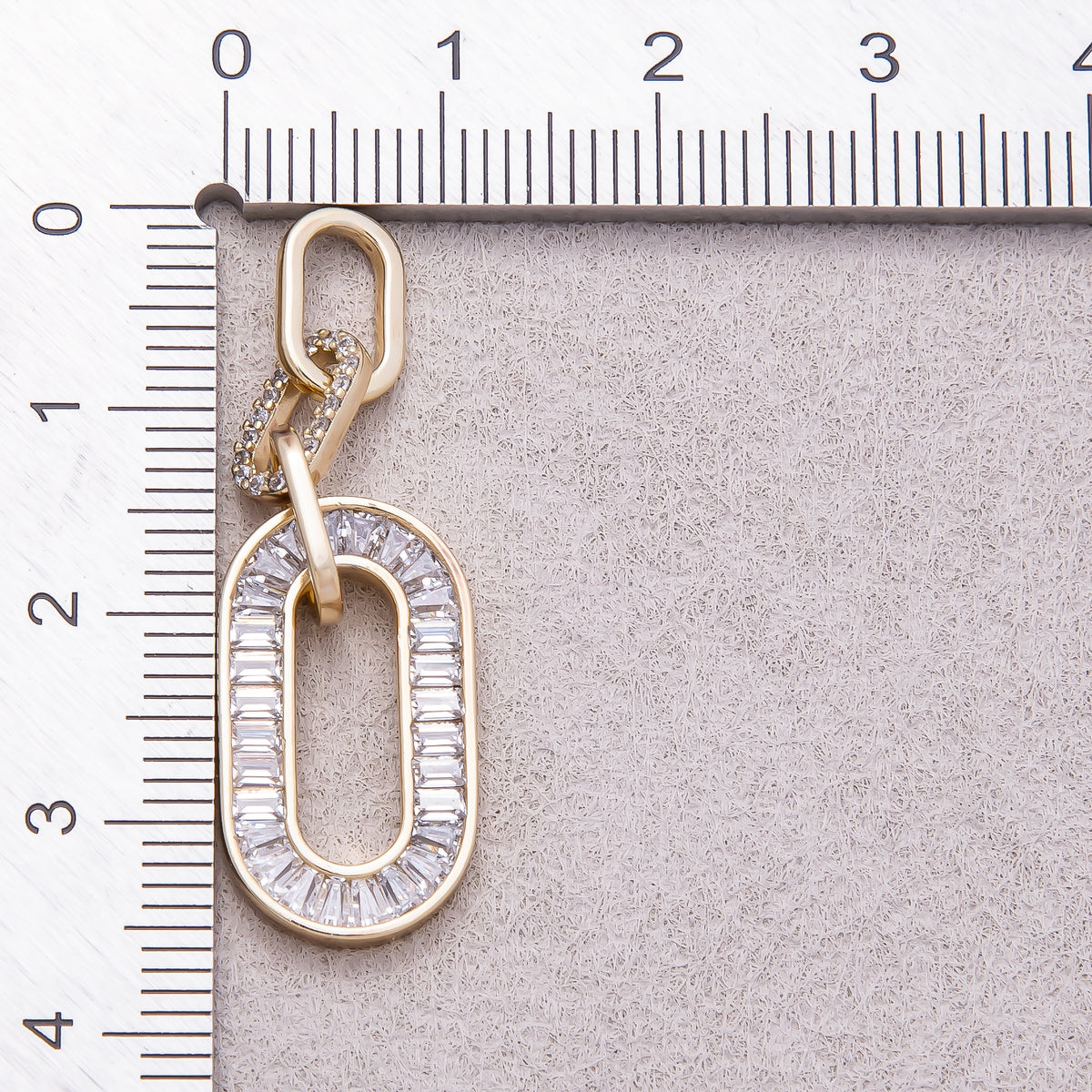 14K Gold Plated Clear Baguette Micro Paved CZ Oblong Oval Paperclip Link Pendant - Sold Each