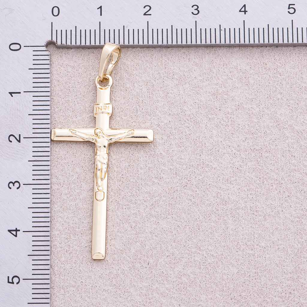 14K Gold Plated Flat Religious Cross Pendant - Sold Each