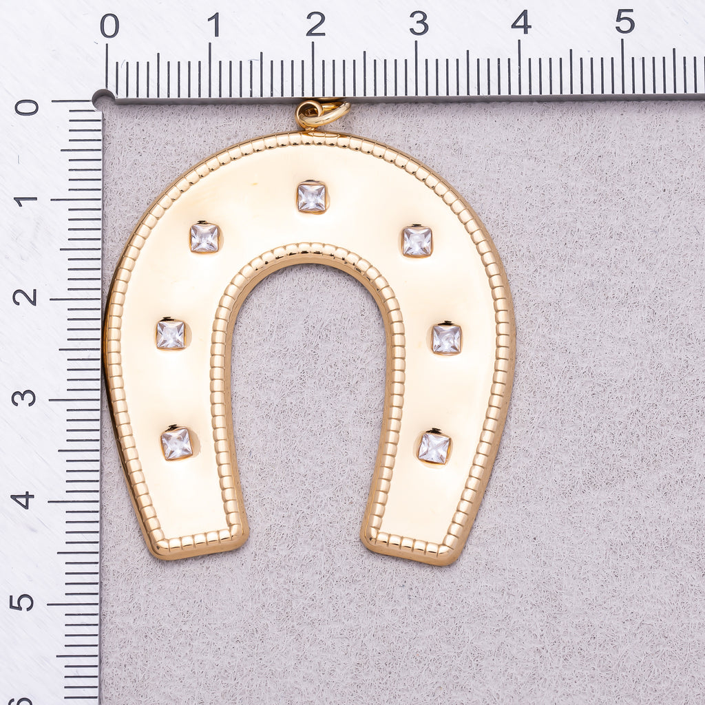 Gold PVD Stainless Steel Clear CZ Dotted Horseshoe Animal Charm