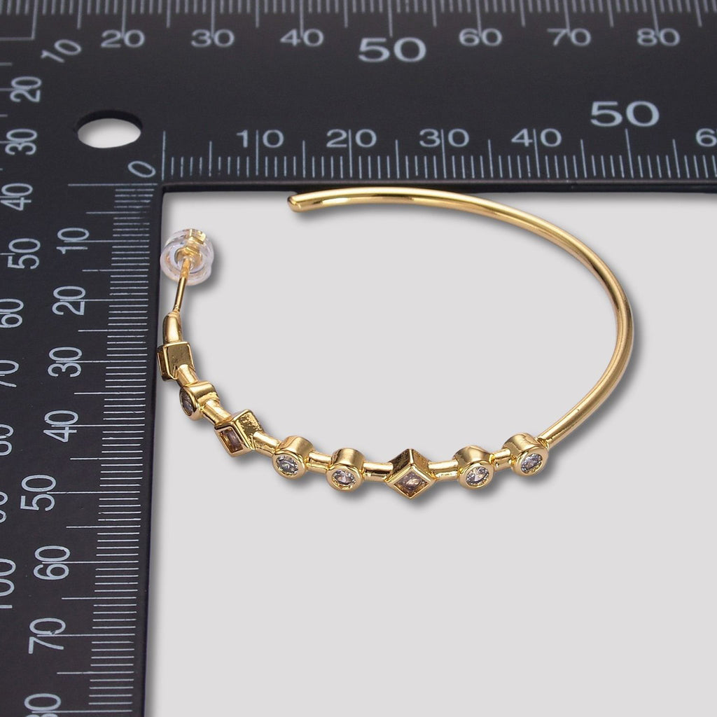 Launch Promo: 24K Gold PVD Stainless Steel Multi Cut CZ Geometric Hoop Statement Stud Earring