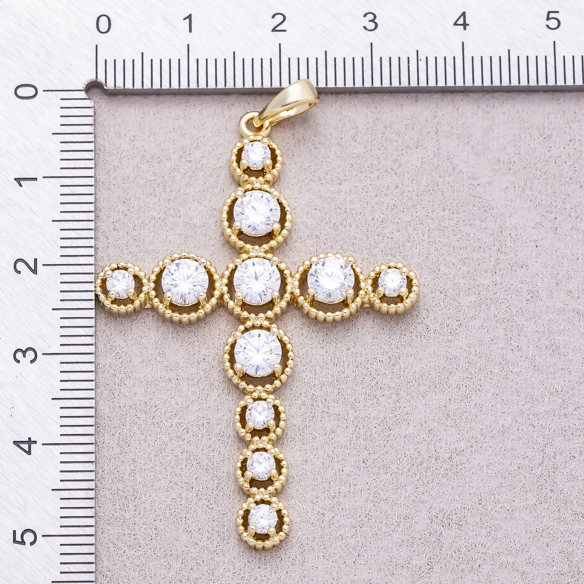 16K Gold Plated Clear CZ Round Religious Cross Pendant - Sold Each