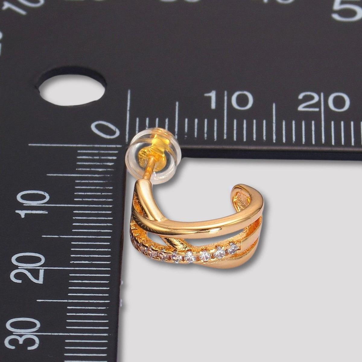 24K Gold Plated Micro Paved CZ X-Shape Hoop Earrings