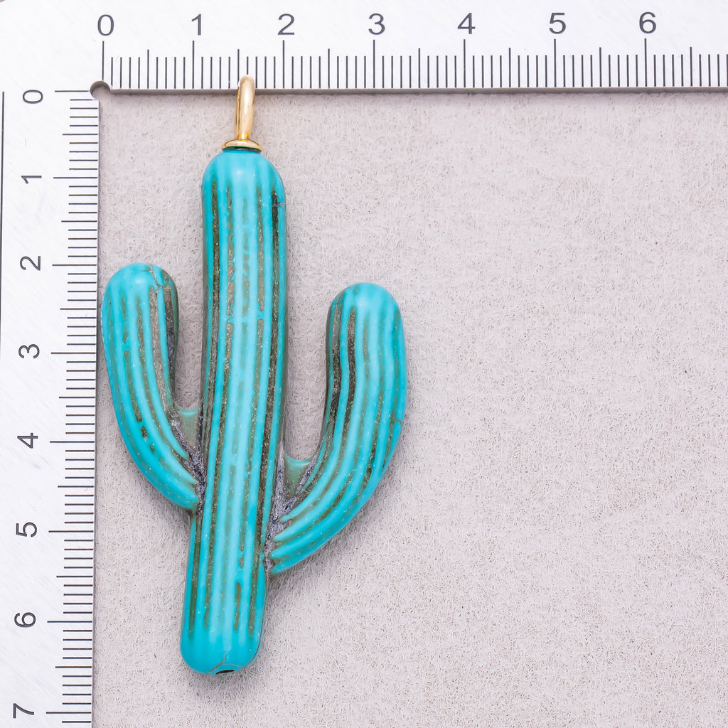 18K Gold Plated Turquoise Enamel Cactus Plant Pendant - Sold Each