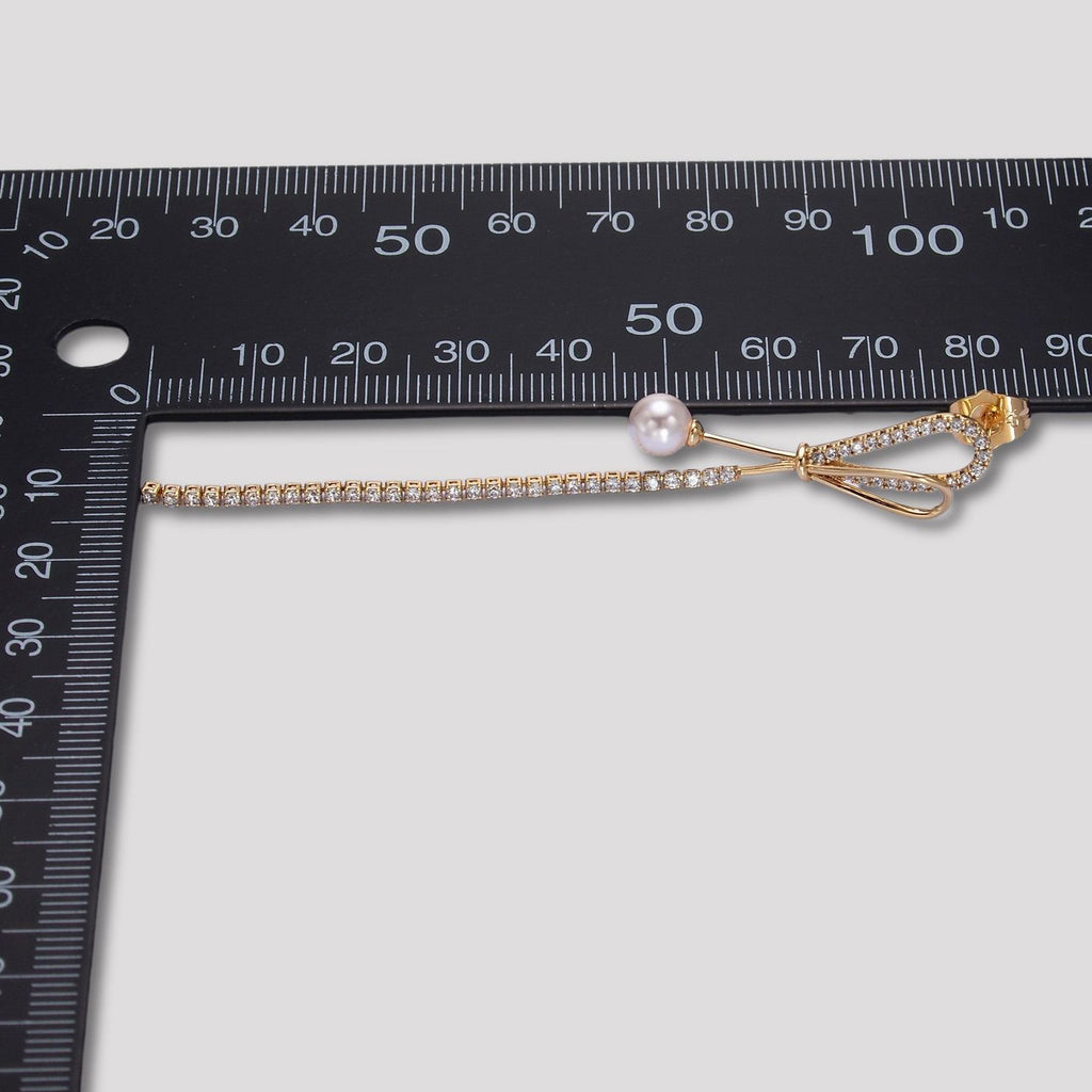 14K Gold Plated Shell Pearl Micro Paved CZ Bowknot Long Tassel Stud Earrings