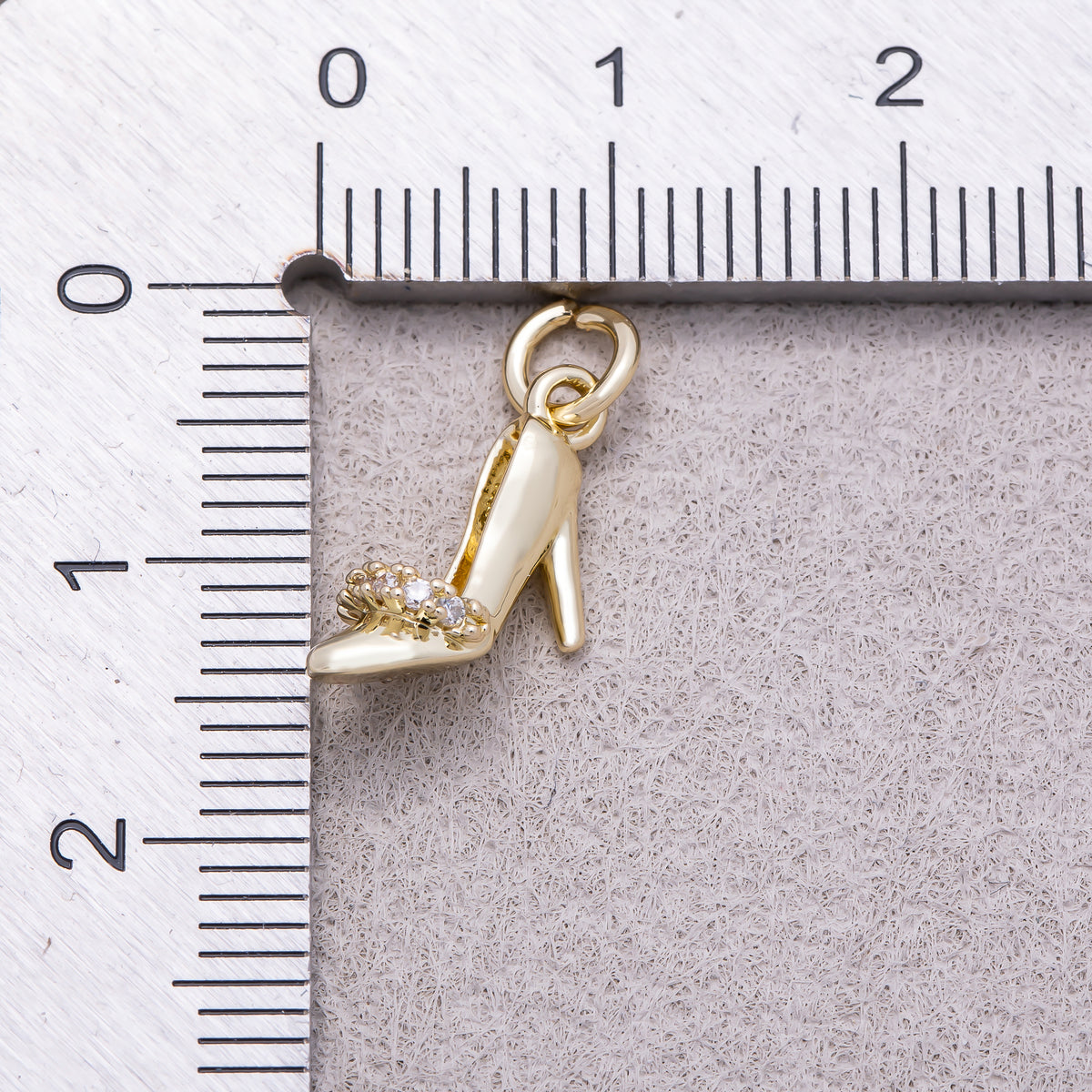 16K Gold Plated Clear CZ 3D Stiletto High Heel Shoe Charm - Sold Each