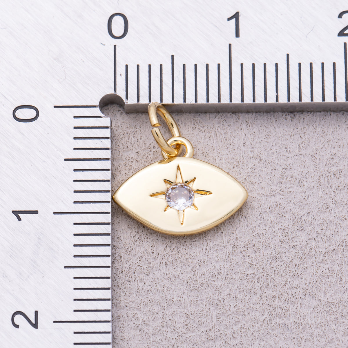 16K Gold Plated Clear CZ North Star Navette Evil Eye Mini Charm - Sold Each