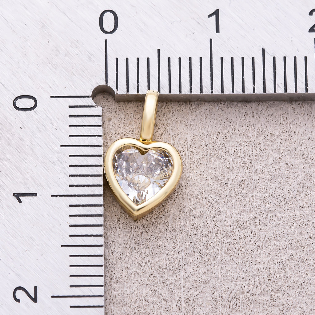 16K Gold Plated Bezel Set CZ Heart Shaped Pendant - Sold Each