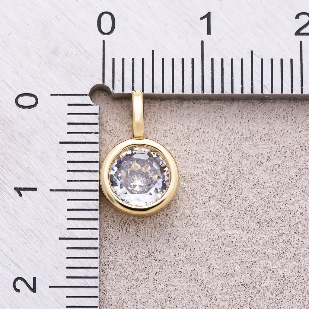 16K Gold Plated Bezel Set CZ Round Solitaire Pendant - Sold Each