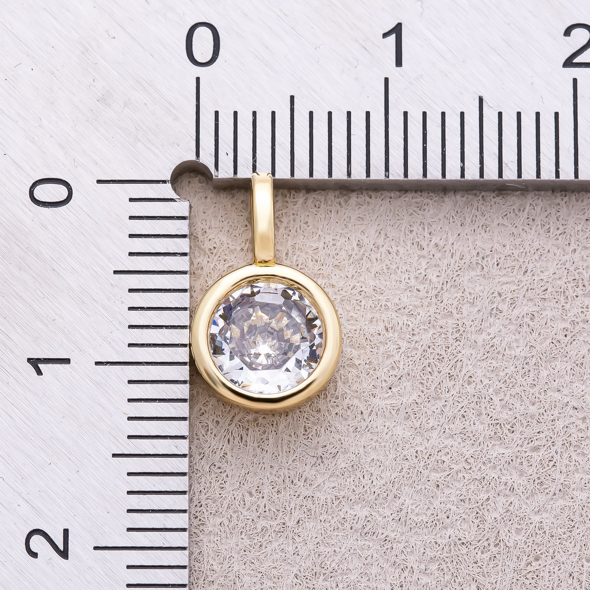 16K Gold Plated Bezel Set CZ Round Solitaire Pendant - Sold Each