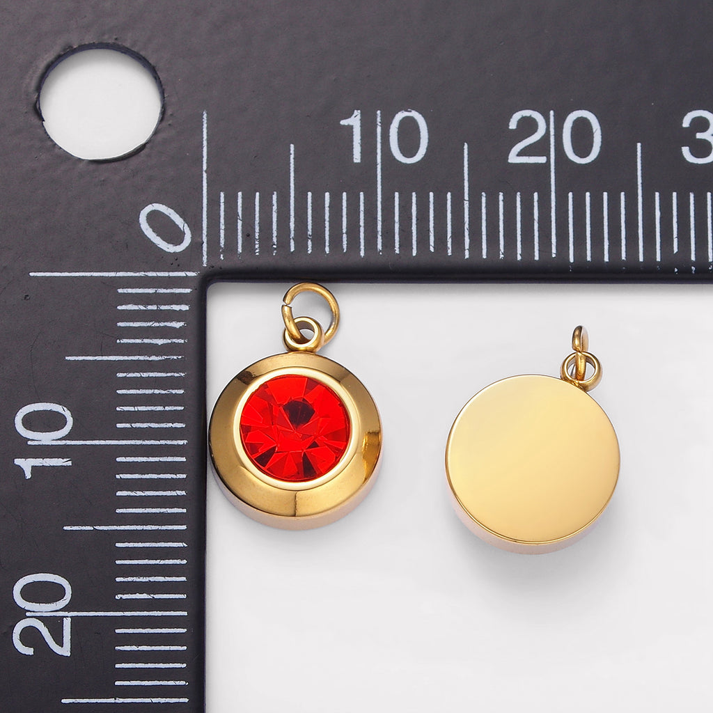 Launch Promo: 14K Gold PVD Stainless Steel Round Bezel Birthstone Charm | Sold Each