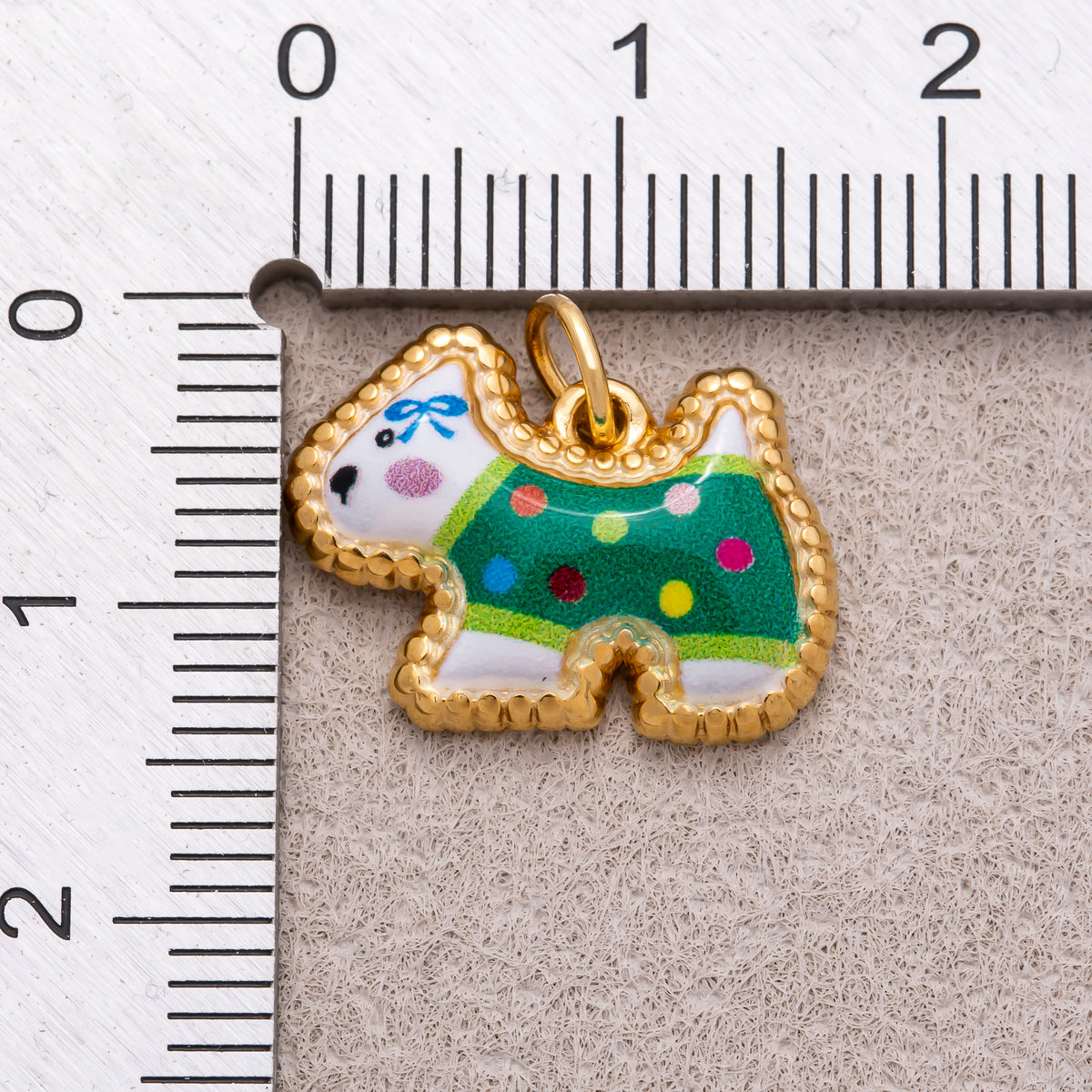 Gold PVD Stainless Steel Green, Yellow, Pink Cute Enamel Kitten Animal Charm
