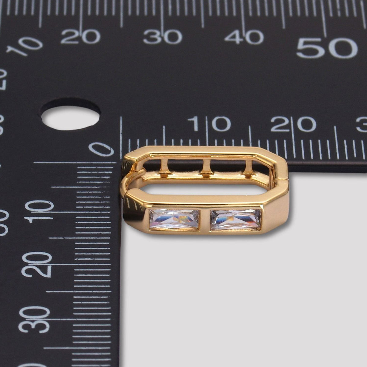 14K Gold Plated Baguette CZ Open Rectangular Huggie Hoop Earrings