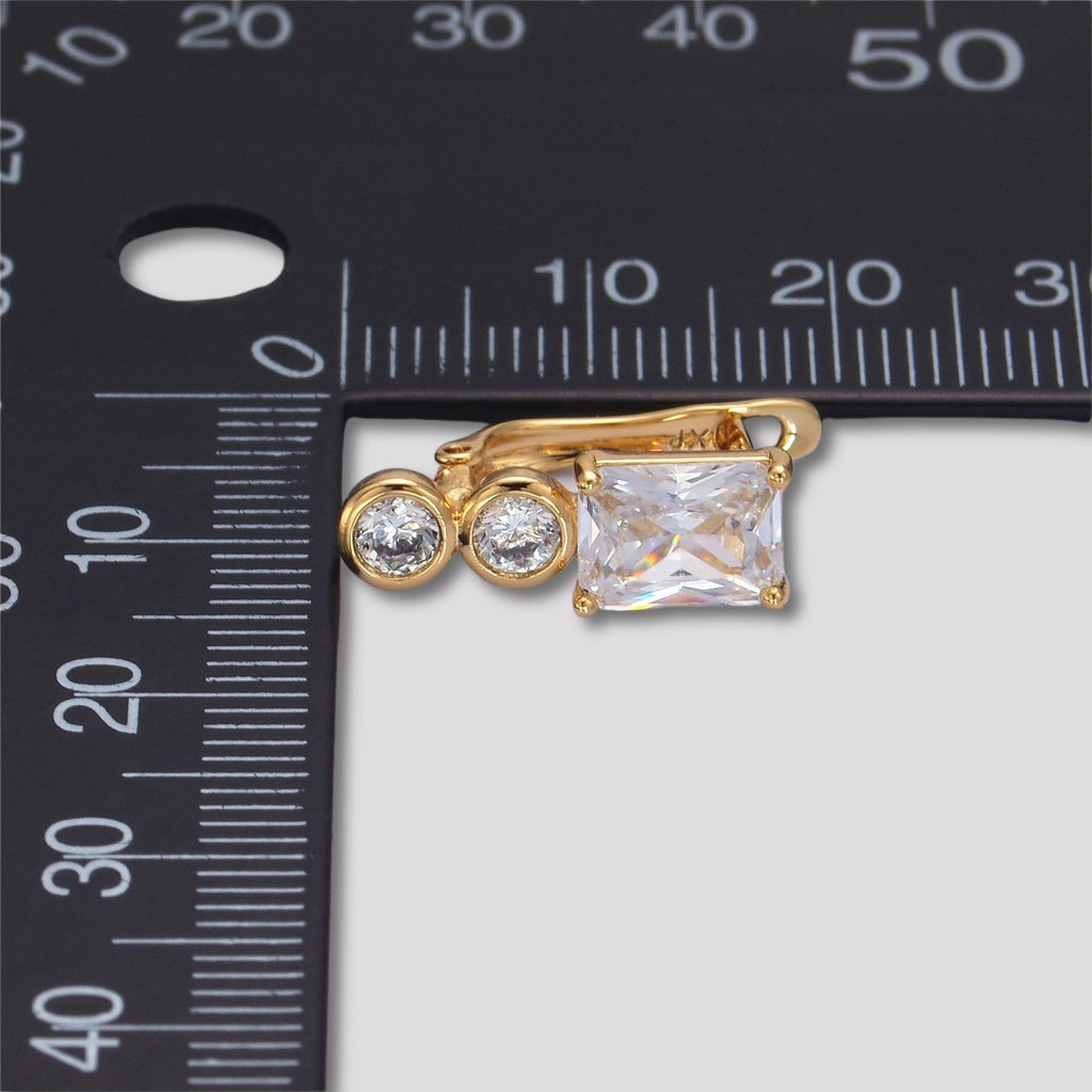 14K Gold Plated Round and Square Cut CZ Sparkling Huggie Hoop Earring
