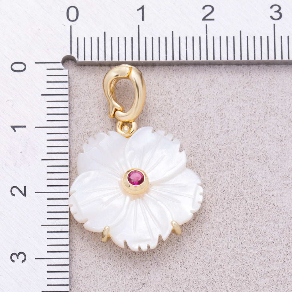 16K Gold Plated Mother of Pearl Blooming Flower Personal Birthstone Pendant - Sold Each