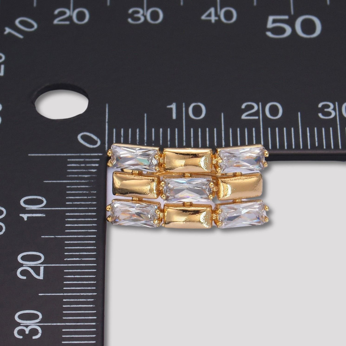 14K Gold Plated Clear CZ Baguette Chess Stud Earrings