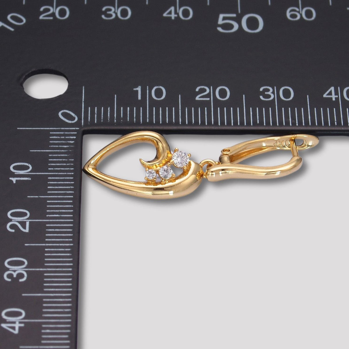 14K Gold Plated Clear CZ Open Heart Dangle Hoop Earrings