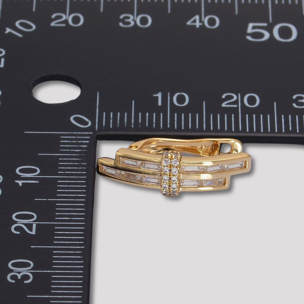 14K Gold Plated Baguette and Round CZ Double Bar Hoop Earrings