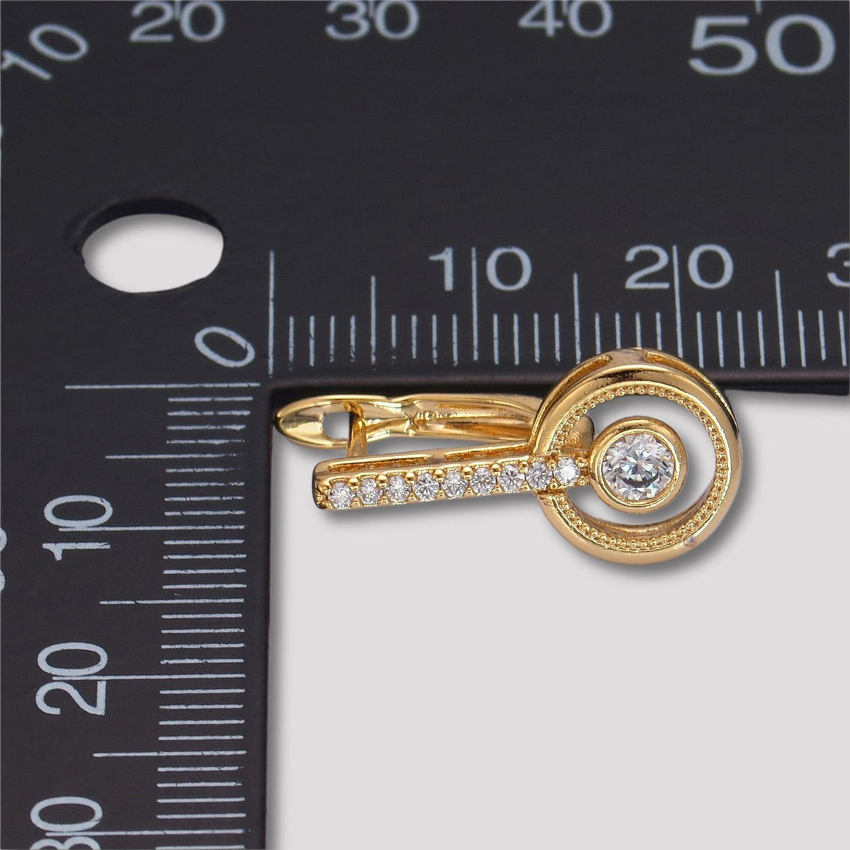 Launch Promo: 14K Gold PVD Stainless Steel Geometric Micro Paved CZ Round English Lock Drop Earring
